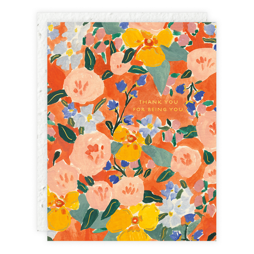 Red Orange Floral - Thank You Card