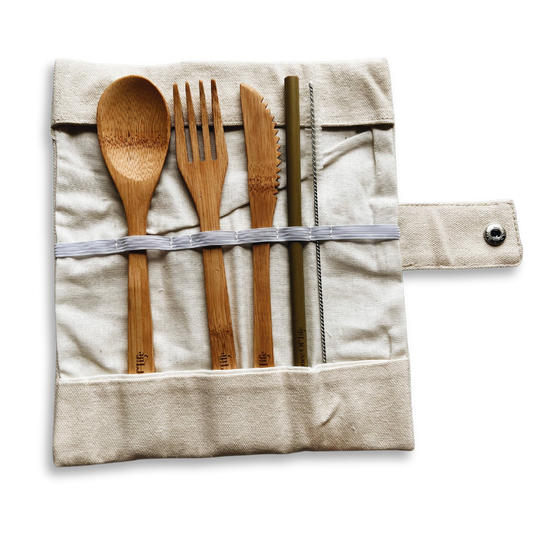 Bamboo Utensil Set with Organic Cotton Carrying Pouch